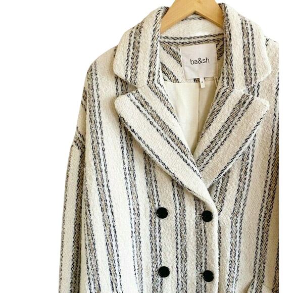 BASH Fillie Coat Double Breasted Striped Ivory Ecru Wool Alpaca Peacoat Medium - Picture 6 of 11